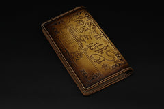 Handmade leather men wallet Hobbit carved leather custom long wallet w/card ID holder for men - EverHandmade