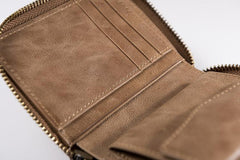 Cool Leather Mens Slim Leather Small Wallet Zipper billfold Wallets Bifold for Men