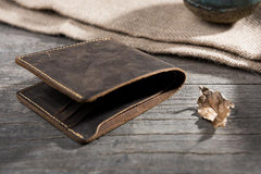 Handmade Leather Mens Cool Slim Leather Wallet Men Small billfold Wallets Bifold for Men