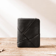 Black Leather Mens Small Wallets Trifold Vintage billfold Wallet for Men