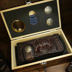 Handmade Leather Crocodile skin Biker Wallet Mens Cool Chain Wallet Trucker Wallet with Chain