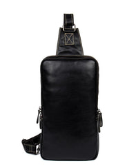 Cool Black Leather Mens Cool Sling Bag Black Crossbody Pack Chest Bag for men