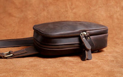 Genuine Leather Mens Sling Bag Cool Chest Bag Crossbody Pack Travel Sling Pack for men