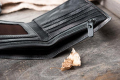 Cool Handmade Leather Mens Slim Small Wallet billfold Wallets Bifold for Men