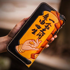 Handmade Leather Tooled At Whim Mens Chain Biker Wallet Cool Leather Wallet Long Phone Wallets for Men