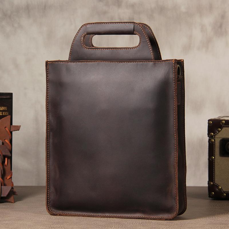 Vintage Mens Coffee Handbag Leather Cool Shoulder Bag for Men