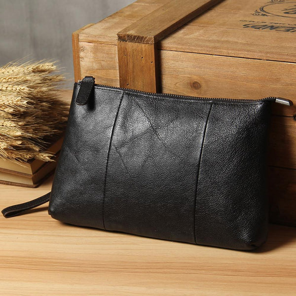 Vintage Leather Mens Wristlet Wallet Handmade Zipper Clutch Wallet for Men
