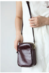 Cute Leather Womens Small Cell Phone Crossbody Bag Purse Double Zipper Shoulder Bag for Women