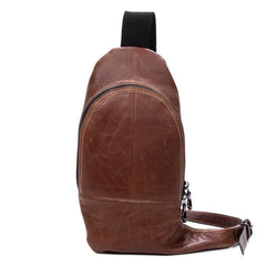 Cool Brown Leather Mens  Sling Bags Brown Crossbody Pack Chest Bag for men