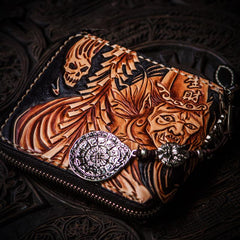 Handmade Leather Chinese Black&White Tooled Mens Small Wallet Cool Leather Wallet billfold Wallet for Men
