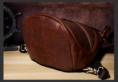 Genuine Brown Leather Mens Cool Chest Bag Sling Bag Sling Backpack for men