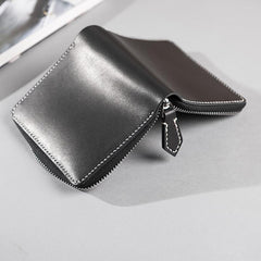 Cool Leather Mens Slim Leather Small Wallets Zipper billfold Wallets Bifold for Men