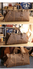 Vintage Leather Mens Large Weekender Bags Cool Travel Bag Duffle Bag for Men