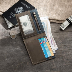 Handmade Leather Mens Cool Slim Leather Wallet Men Small billfold Wallets Bifold for Men