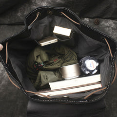 Cool Mens Leather Black Backpack for School Travel Bag Hiking Bag For Men