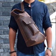 Cool Leather Mens Chest Bag Sling Bags Sling Crossbody Bag Travel Sling Bag for men