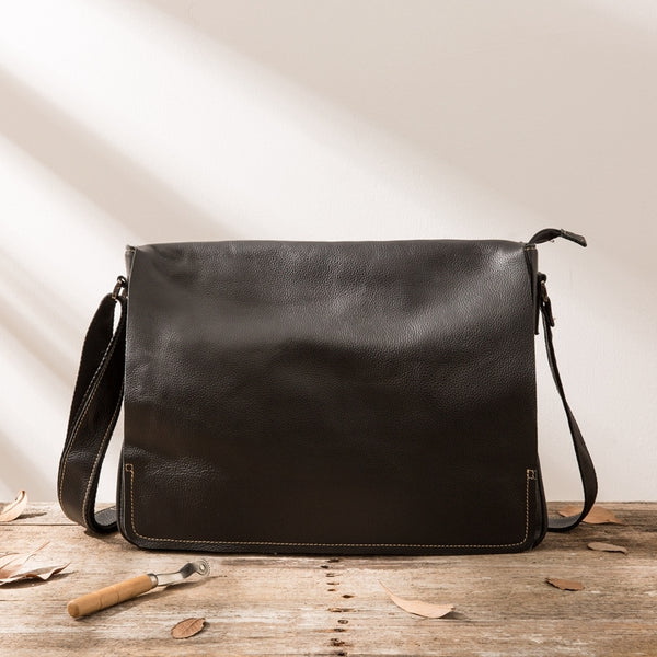 Cool Leather Black Mens Side Bag Messenger Bags Vintage Courier Bag for Men