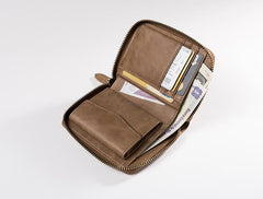 Cool Leather Mens Slim Leather Small Wallet Zipper billfold Wallets Bifold for Men