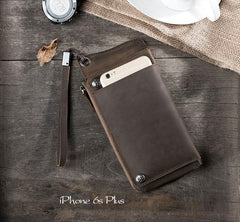 Handmade Leather Mens Cool Long Chain Wallet Phone Biker Trucker Wristlet Wallet