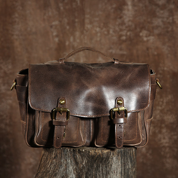 Cool leather men Camera bag messenger bags vintage shoulder bag for men - EverHandmade