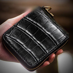 Handmade Leather Crocodile Skin Tooled Mens billfold Wallet Cool Chain Wallet Biker Wallet for Men