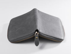 Cool Leather Mens Slim Leather Small Wallet Zipper billfold Wallets Bifold for Men