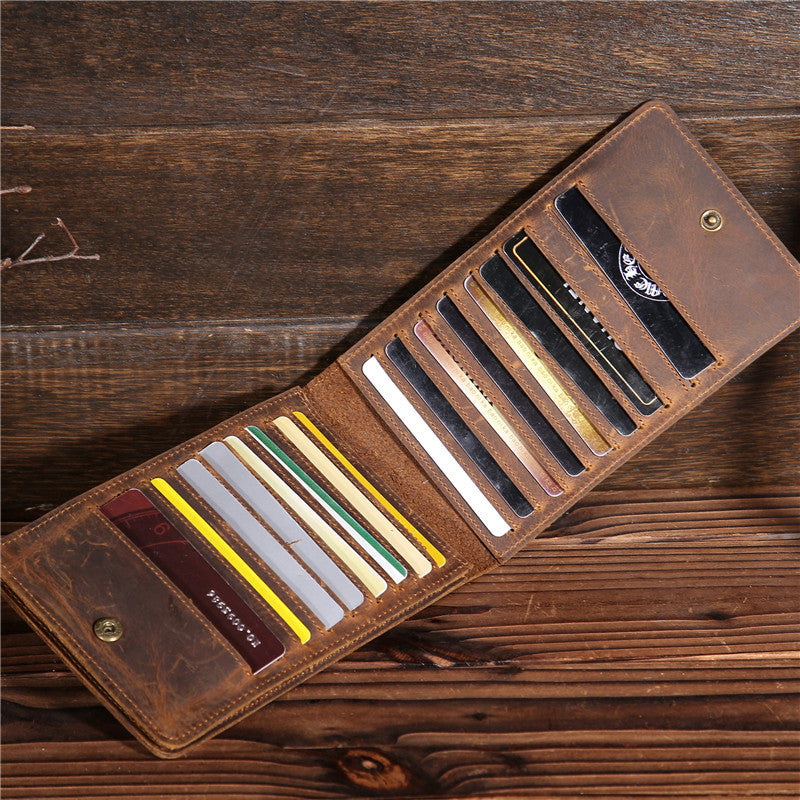 Handmade Genuine Leather Mens Wallet Cool Long Multi Card Wallet for Men