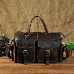Genuine Leather Mens Vintage Black Coffee Cool Weekender Bag Travel Bag Shoulder Bag for men