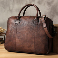 Vintage Leather Mens Brown Briefcase Work Bag Laptop Bag Handbag Business Bag for Men