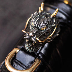 Handmade Leather Chinese Dragon Mens Chain Biker Wallet Cool Leather Wallet Long Clutch Wallets for Men