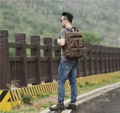 Oil Wax Canvas Mens Cool Backpack Large Travel Backpack Hiking Backpack for men