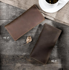 Handmade Leather Mens Clutch Wallet Cool Leather Wallet Long Phone Wallets for Men