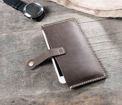 Handmade Leather Mens Clutch Wallet Cool Slim Leather Wallet Long Phone Wallets for Men