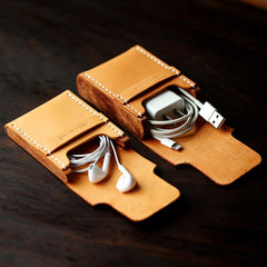 Handmade Wooden Brown Leather Cool Mens Wallet Small Card Holder Coin Wallet for Men