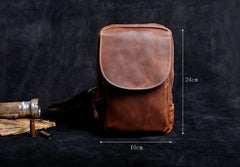 Genuine Leather Mens Cool Chest Bag Brown Sling Bag One Shoulder Backpack for men