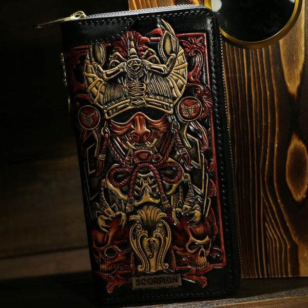 cool wallet cases​ Handmade Tooled Leather Biker Wallet Constellation Mens Cool Chain Wallet Trucker Wallet with Chain