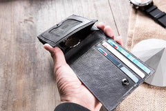 Handmade Leather Mens Cool Slim Leather Wallet Men Small Wallets Bifold for Men