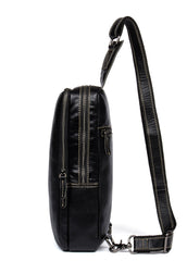 Cool Black Leather Mens Cool Sling Bag Black Crossbody Pack Chest Bag for men