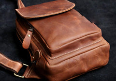 Genuine Leather Mens Cool Chest Bag Brown Sling Bag One Shoulder Backpack for men