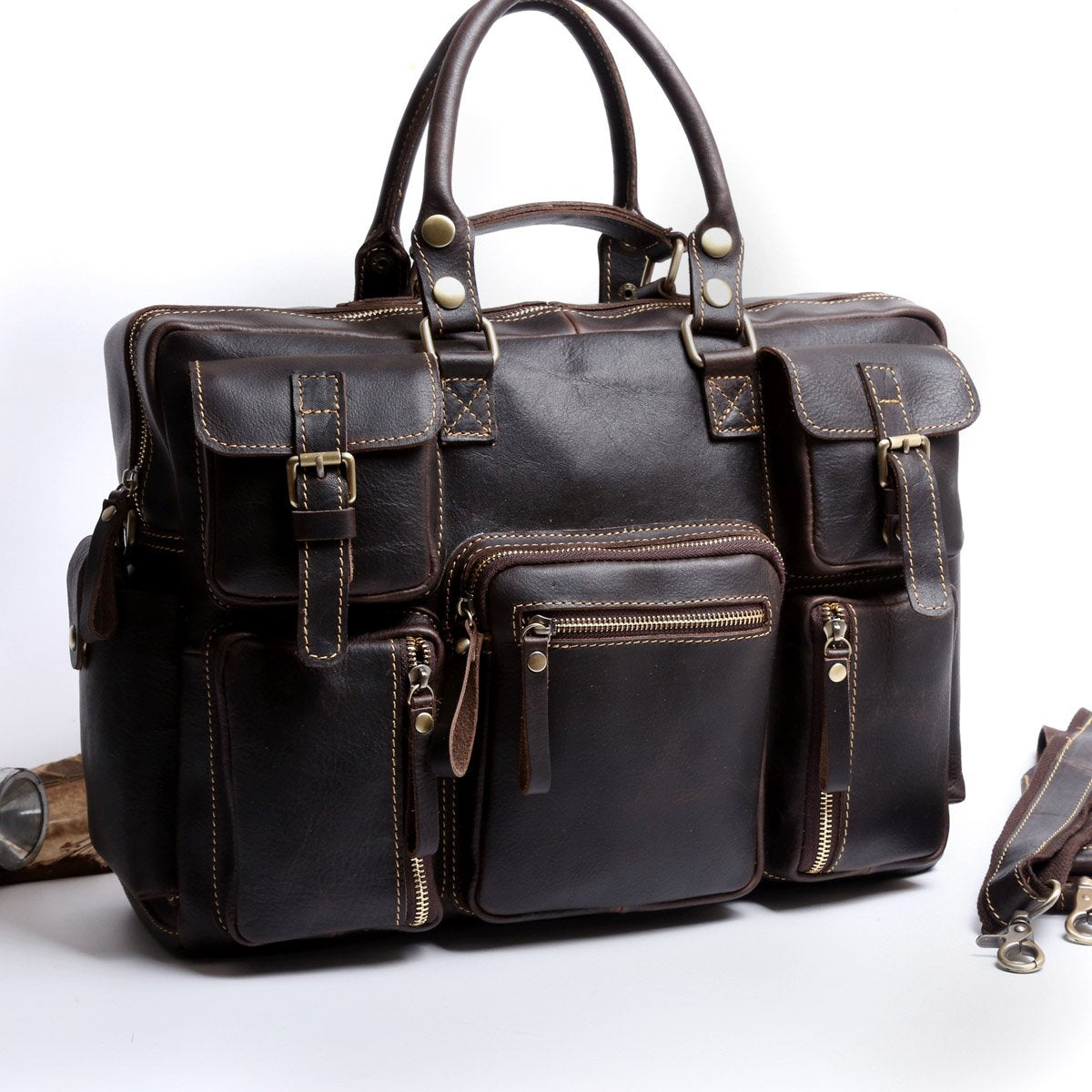 Genuine Leather Mens Cool Weekender Bag Travel Bag Duffle Bags Briefcase Messenger Bag for men