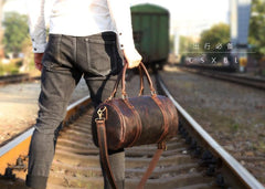 Genuine Leather Mens Bucket Bag Cool Weekender Bag Travel Bag Duffle Bags Overnight Bag Holdall Bag for men