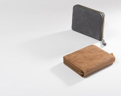 Cool Leather Mens Slim Leather Small Wallet Zipper billfold Wallets Bifold for Men
