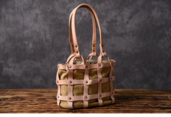 Leather Canvas Women Bucket Bag Shopper Bag Shoulder Bag For Women
