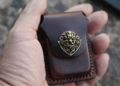 Handmade Cool Mens Leather Zippo Lighter Cases with Loop Zippo lighter Holder with clips