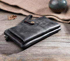 Handmade Leather Mens Biker Wallet Cool Leather Wallet Long Wrist Wallets for Men
