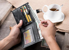 Cool Handmade Leather Mens Slim Small Wallet billfold Wallets Bifold for Men