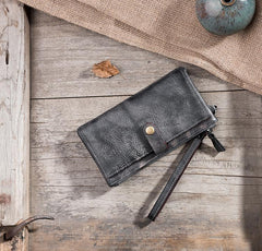 Handmade Leather Mens Biker Wallet Cool Leather Wallet Long Wrist Wallets for Men