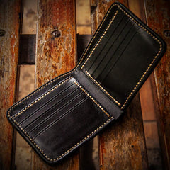 Handmade Leather Chinese Black&White Tooled Small Wallet Mens billfold Wallet Cool Leather Wallet for Men
