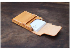 Handmade Wooden Brown Leather Mens Wallet Small Card Holder Coin Wallet for Men