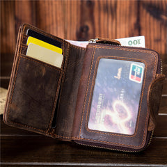 Leather Mens Wallet billfold Zipper Bifold Wallet Vintage Wallet for Men